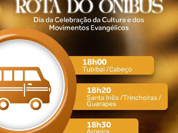 Iremos disponibilizar ônibus gratuito para os moradores das comunidades no dia de celebração da Cultura e mov Evangélico